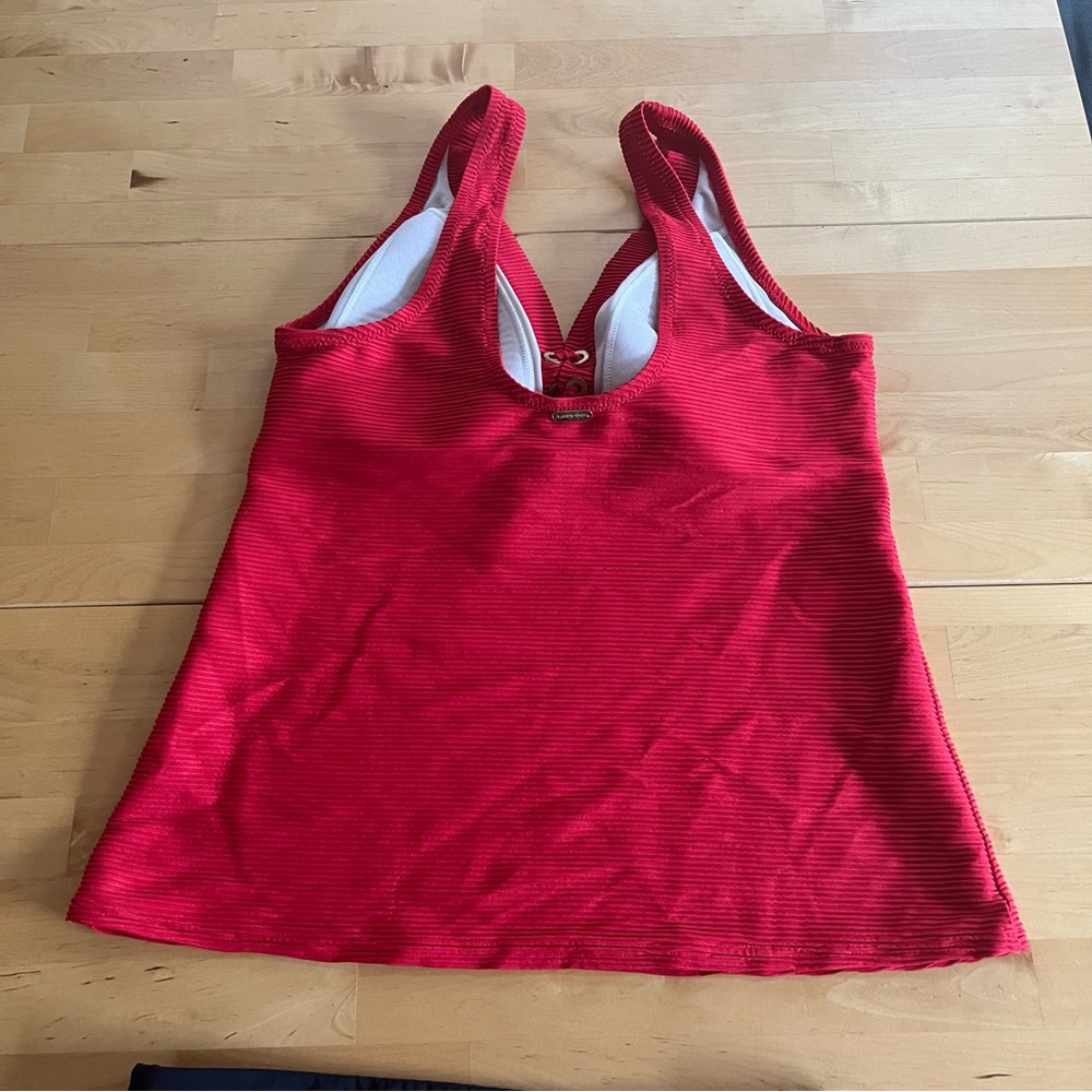 Lands End Red and Black Tankini Swimsuit Set Two Piece High Waist Coverage 10/12 - Picture 5 of 11